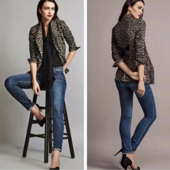 CABI Animal Print Blazer Sz 6 Stretch Back Detail Perfect Chic Fall Layering - Picture 1 of 10